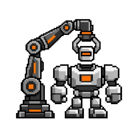 A factory arm lowering a head onto a robot