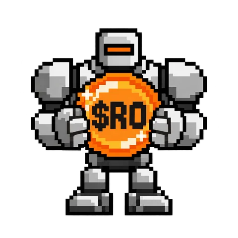 A robot hugging a $RO coin
